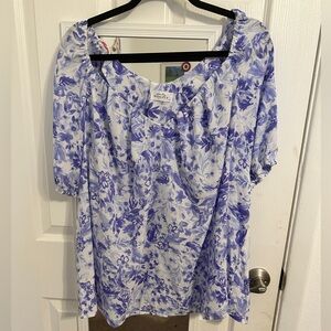 Boutique blue and white blouse, 1X
